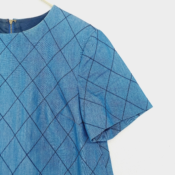 Kate Spade Blue Quilted Chambray Back Zipper Short Sleeve Shift Dress P1009 - Picture 5 of 10